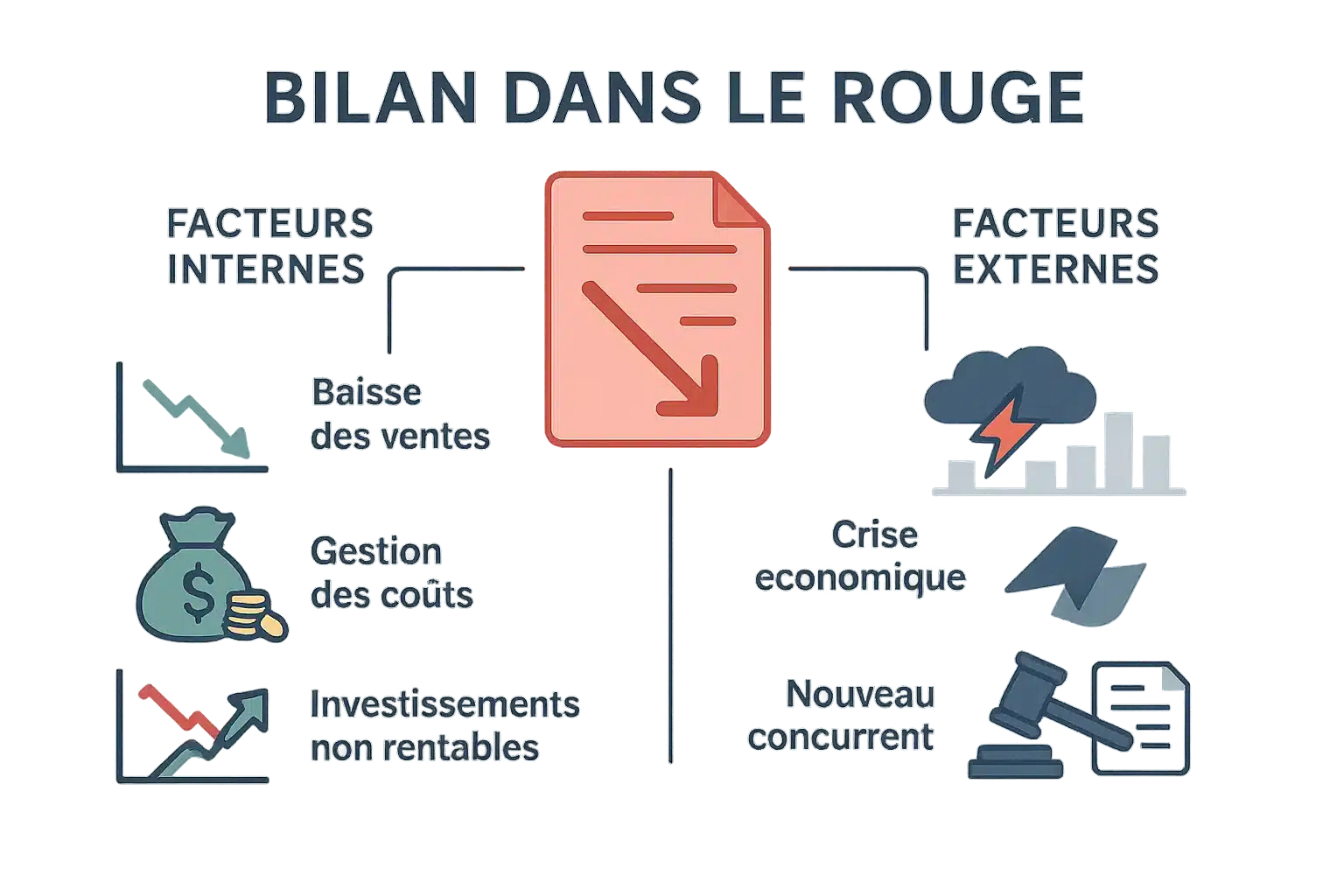 Illustration des <strong>causes d'un bilan financier négatif</strong>