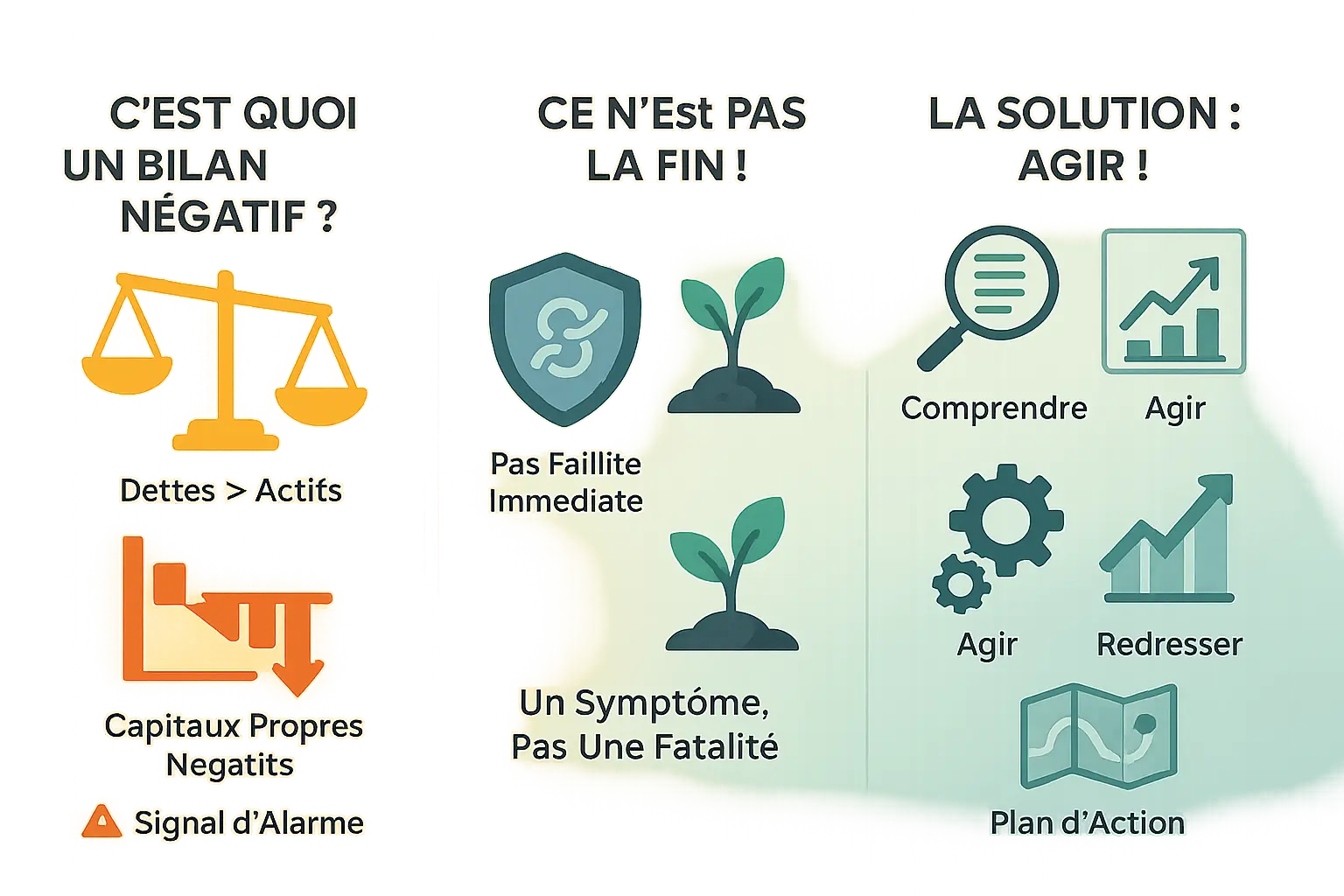 Illustration d'un bilan financier négatif avec des solutions