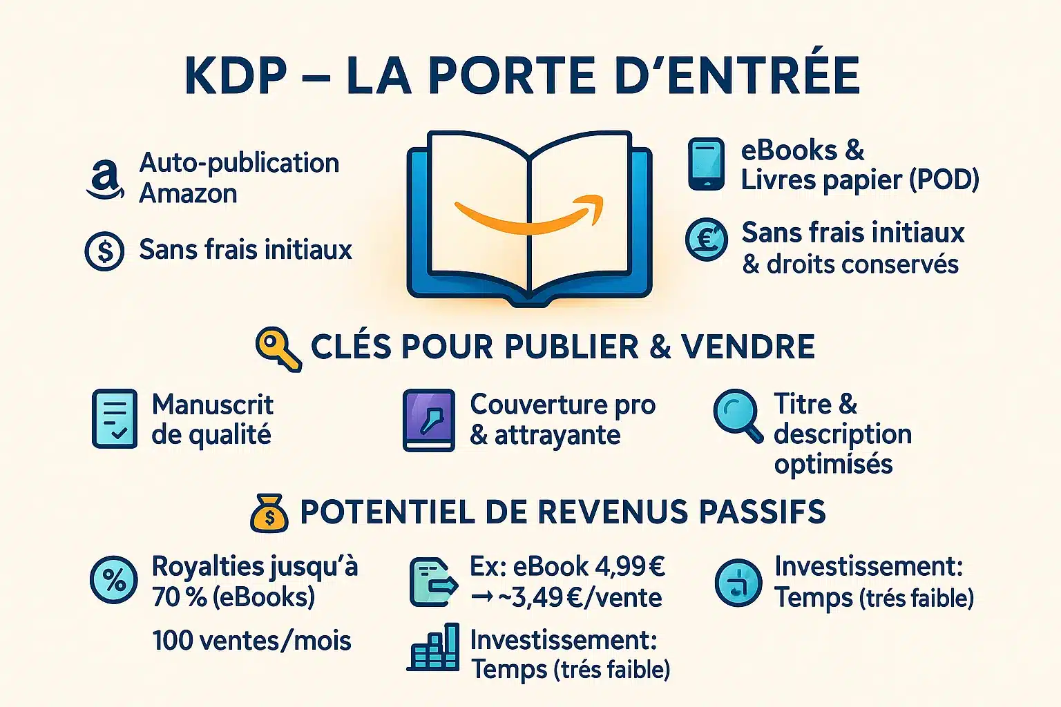Illustration d'un auteur publiant via KDP sur Amazon