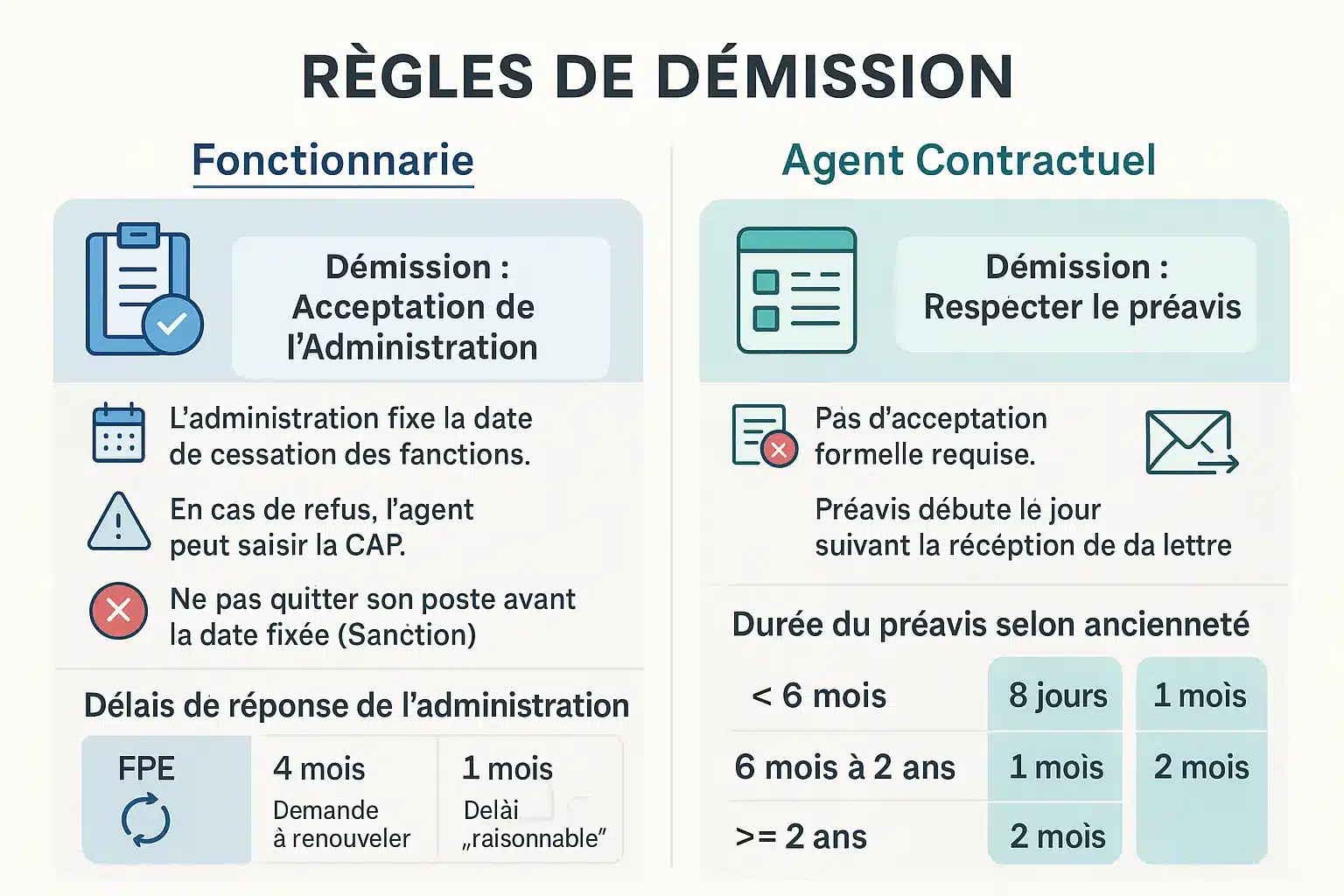 Comparaison démission fonctionnaire vs contractuel