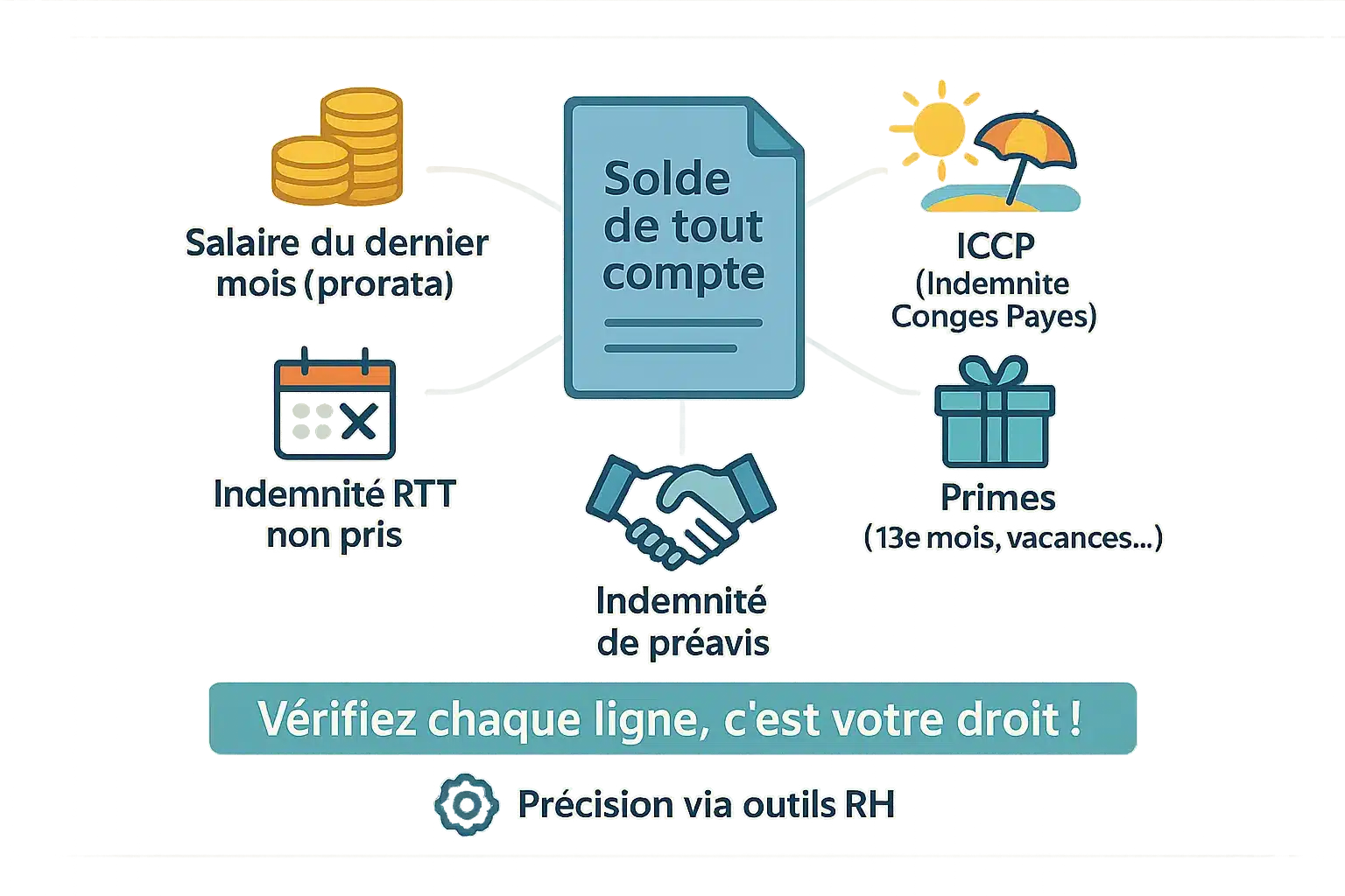 Illustration des composantes du solde de tout compte