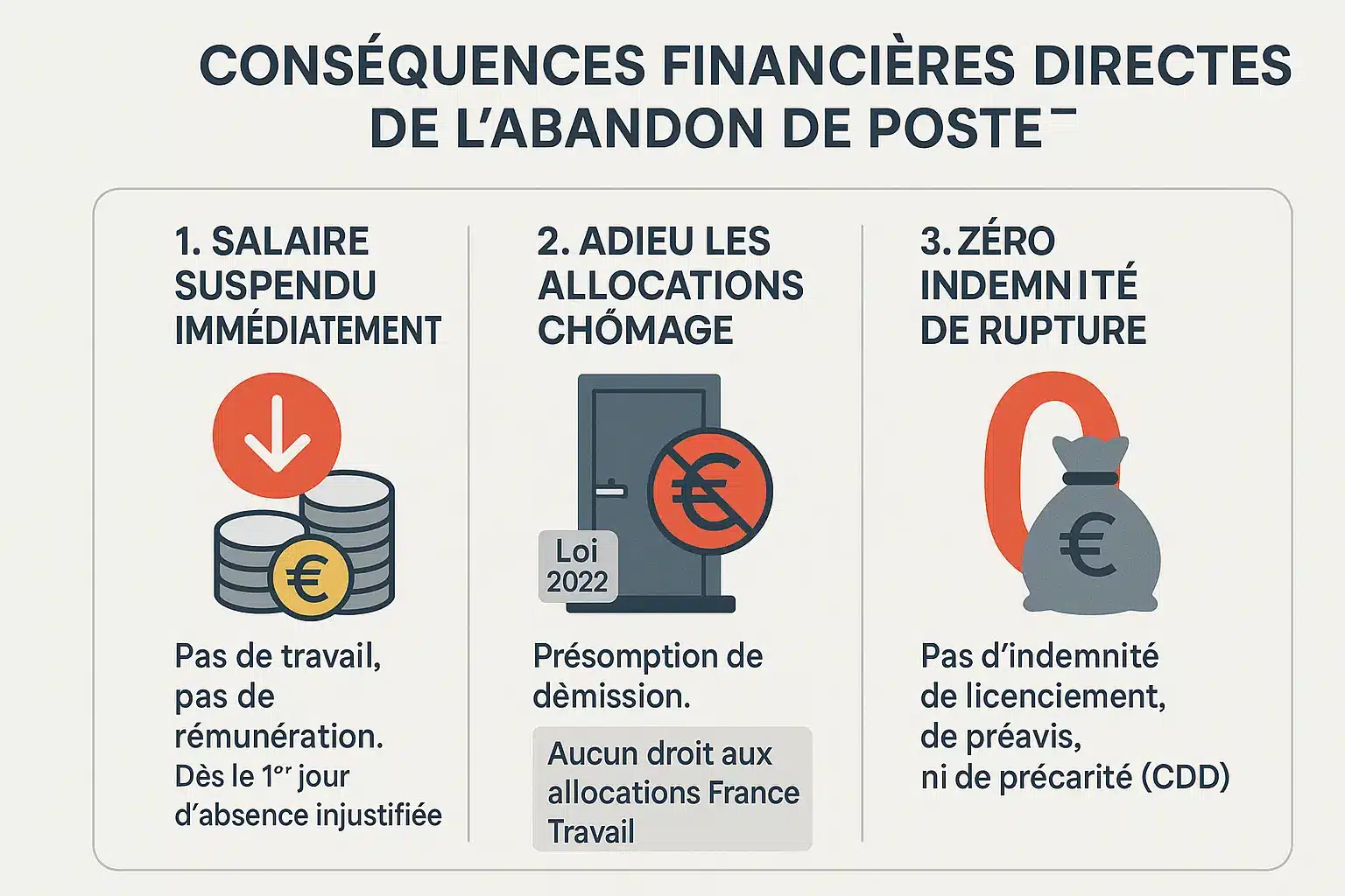 Illustration des conséquences financières de l'abandon de poste en France