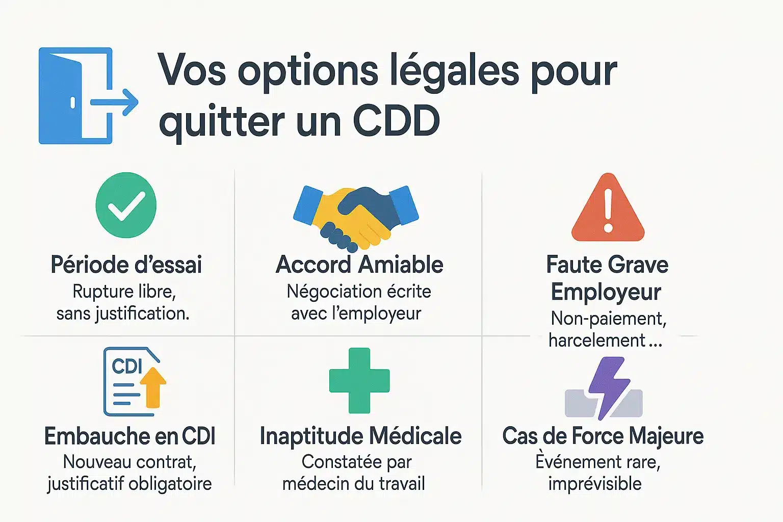 Illustration des <strong>options légales pour rompre un CDD</strong>