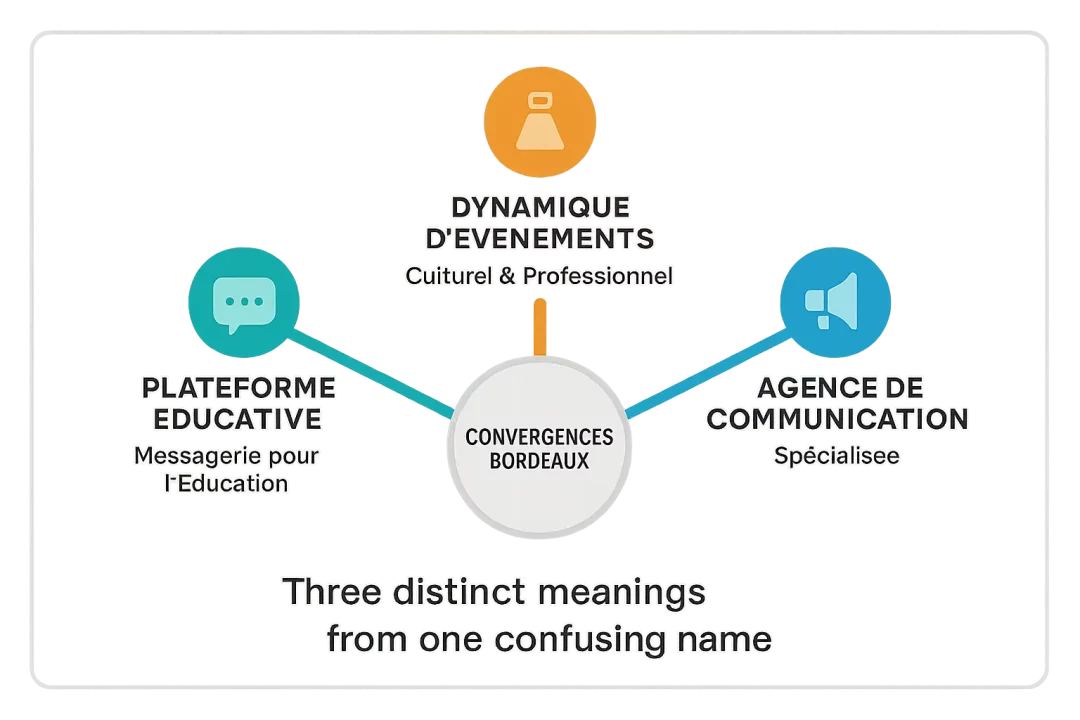 Convergences Bordeaux : 3 univers – culture, éducation, BTP 2 Illustration des trois significations de Convergences Bordeaux : messagerie éducative, événements culturels et agence de communication