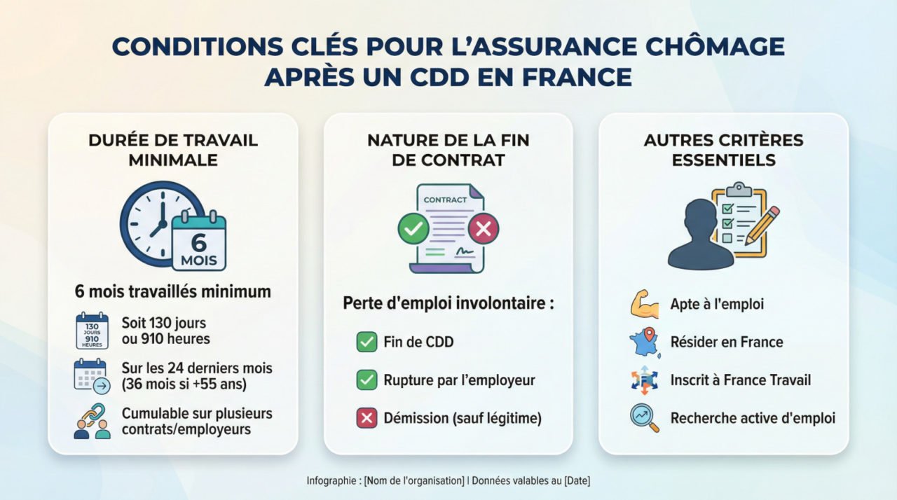 Illustration des conditions clés pour percevoir le chômage après un CDD en France