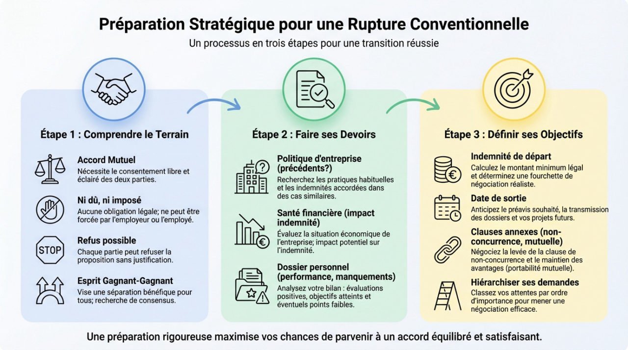 Préparation stratégique dossier et objectifs pour négocier une rupture conventionnelle