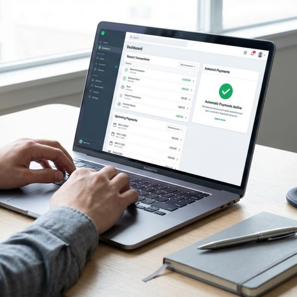Digital Finance Dashboard On Laptop At Modern Desk