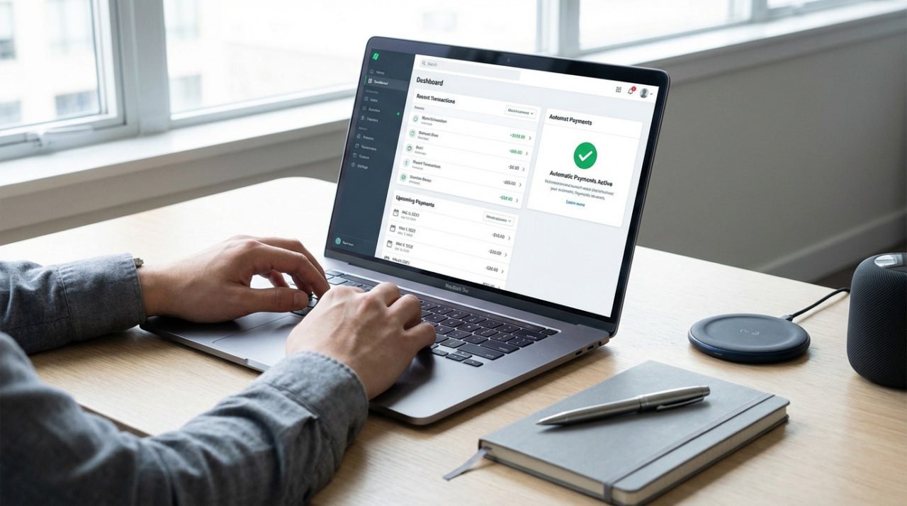 Digital Finance Dashboard On Laptop At Modern Desk
