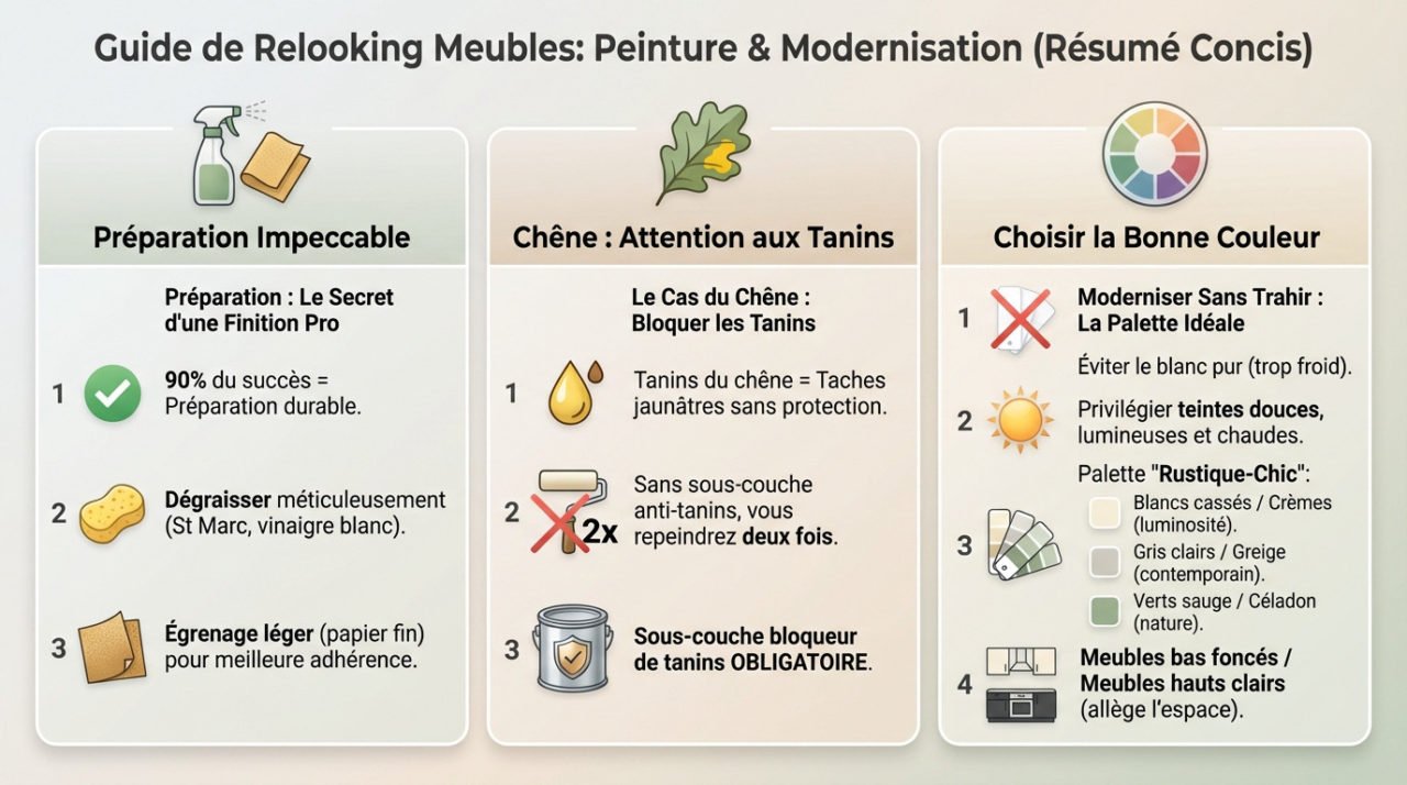 Rénovation cuisine rustique : meuble en bois peint en vert sauge avec plan de travail bois