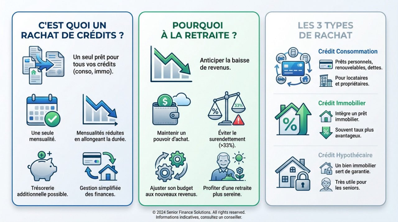 Couple de seniors sereins consultant une tablette pour gérer leur budget grâce au rachat de crédits