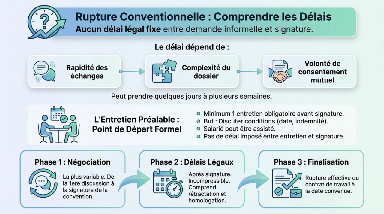 Calendrier et étapes clés des délais d'une rupture conventionnelle