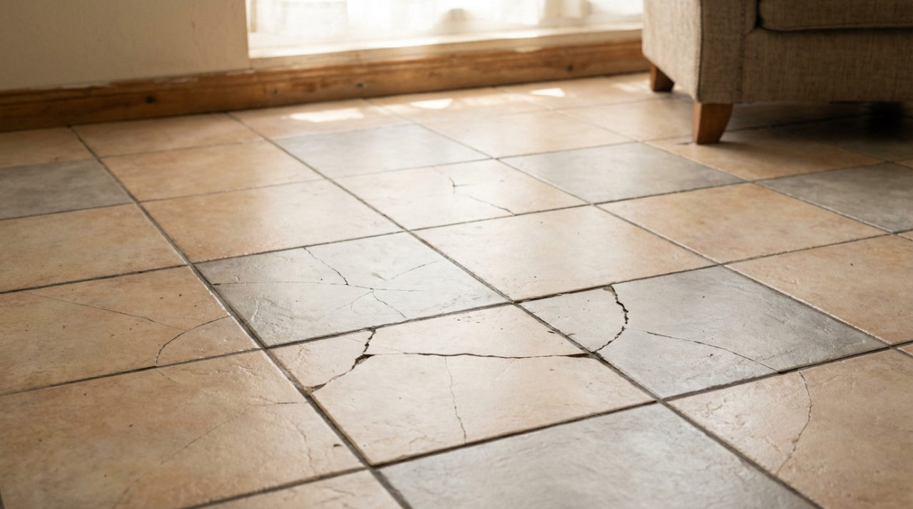 Signs Of Wear Cracked Domestic Floor Tiles