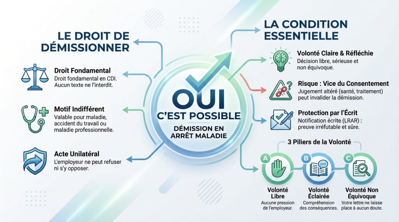 Salarié réfléchissant à démissionner pendant son arrêt maladie depuis son domicile