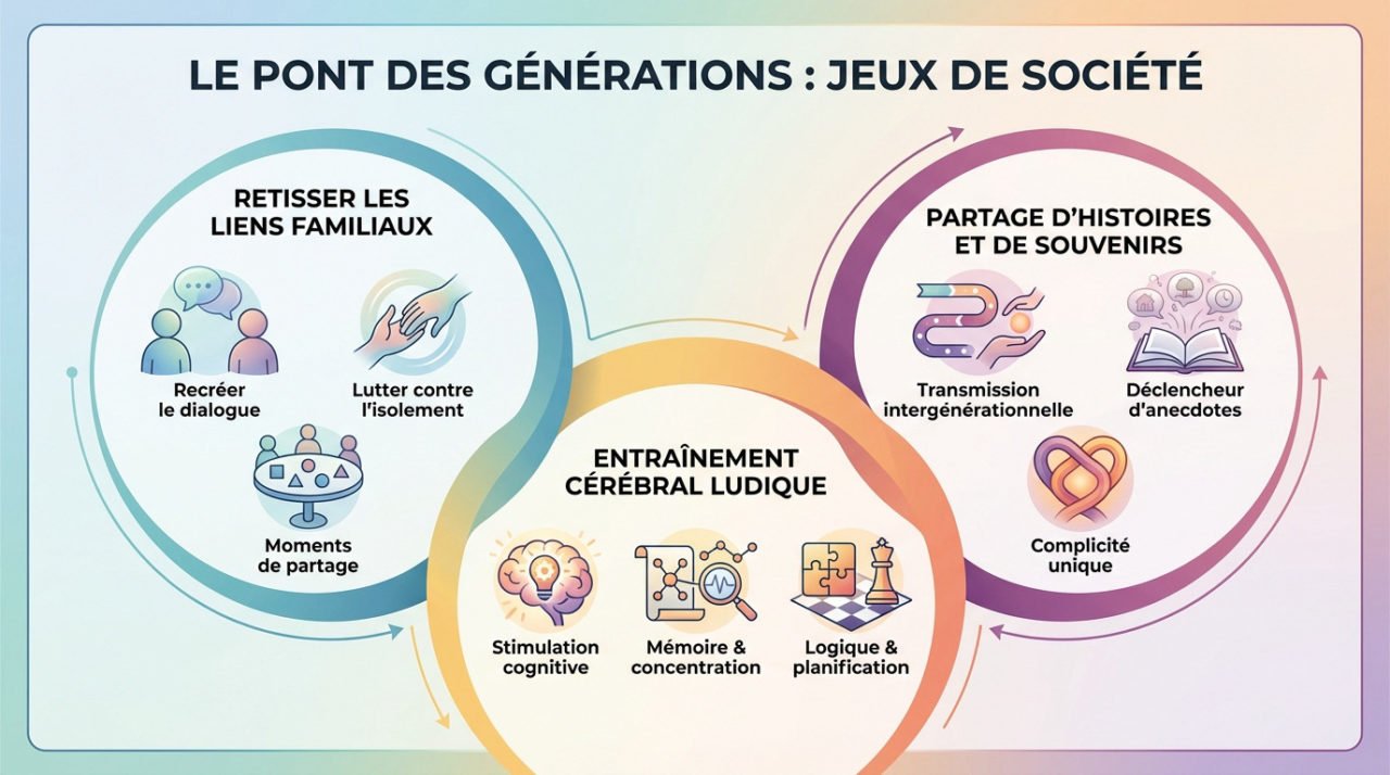 Seniors et enfants partageant un moment de complicité autour d'un jeu de société