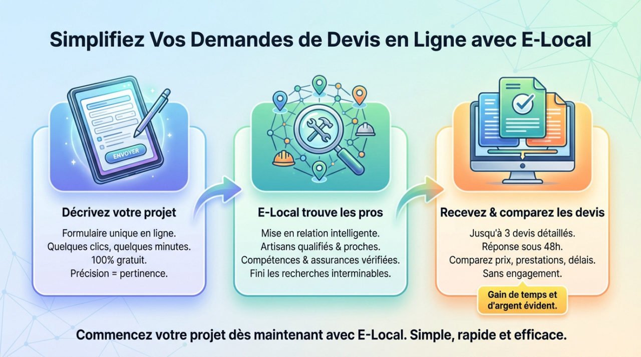 Interface simple pour demander des devis travaux en ligne sur E-Local