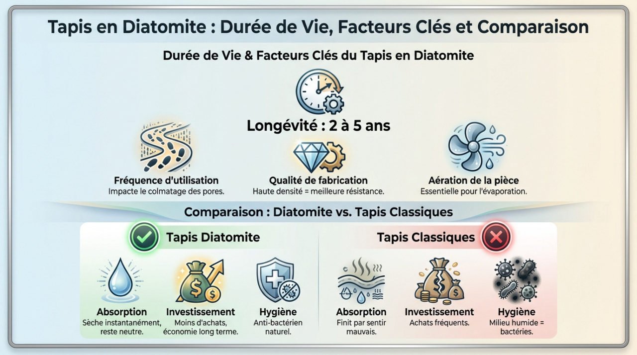 Comparaison de la durée de vie d'un tapis en diatomite face aux tapis classiques