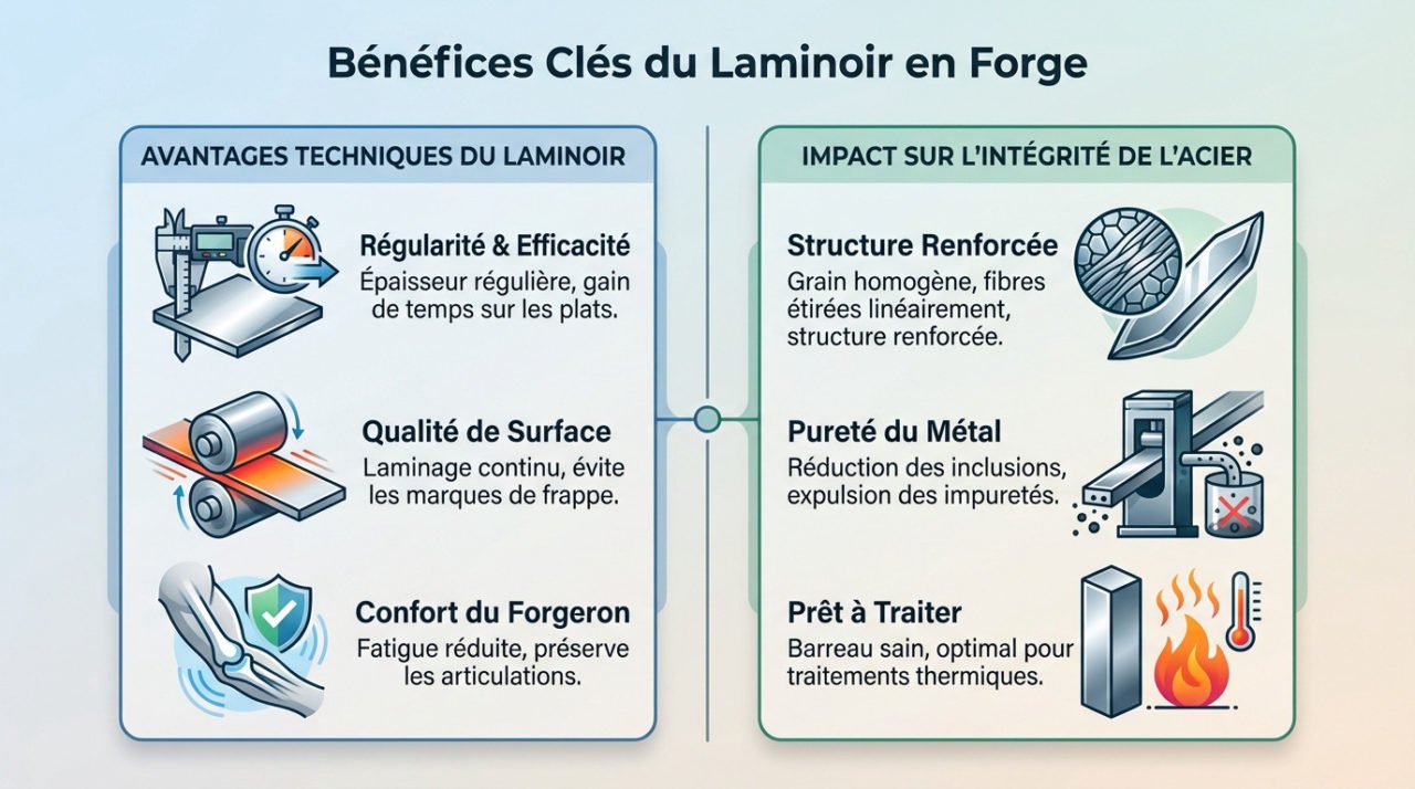 Schéma technique illustrant l'alignement du grain de l'acier après passage au laminoir
