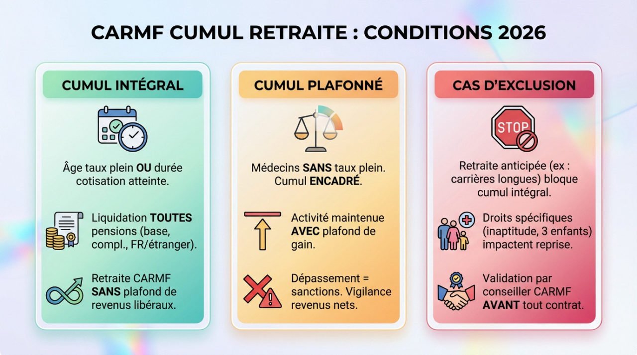 Médecin étudiant les conditions du cumul emploi-retraite CARMF pour l'année 2026