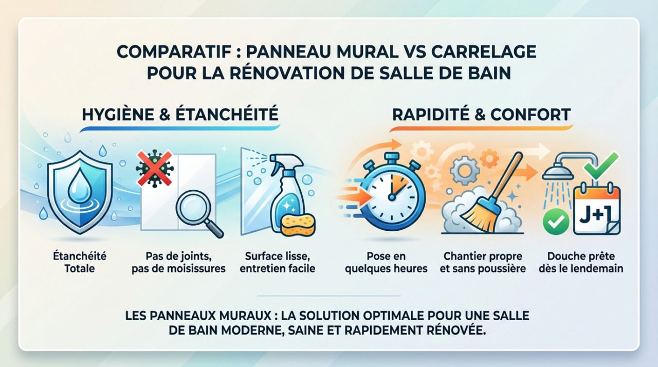 Panneaux d'habillage muraux pour une rénovation de salle de bain rapide et pas cher