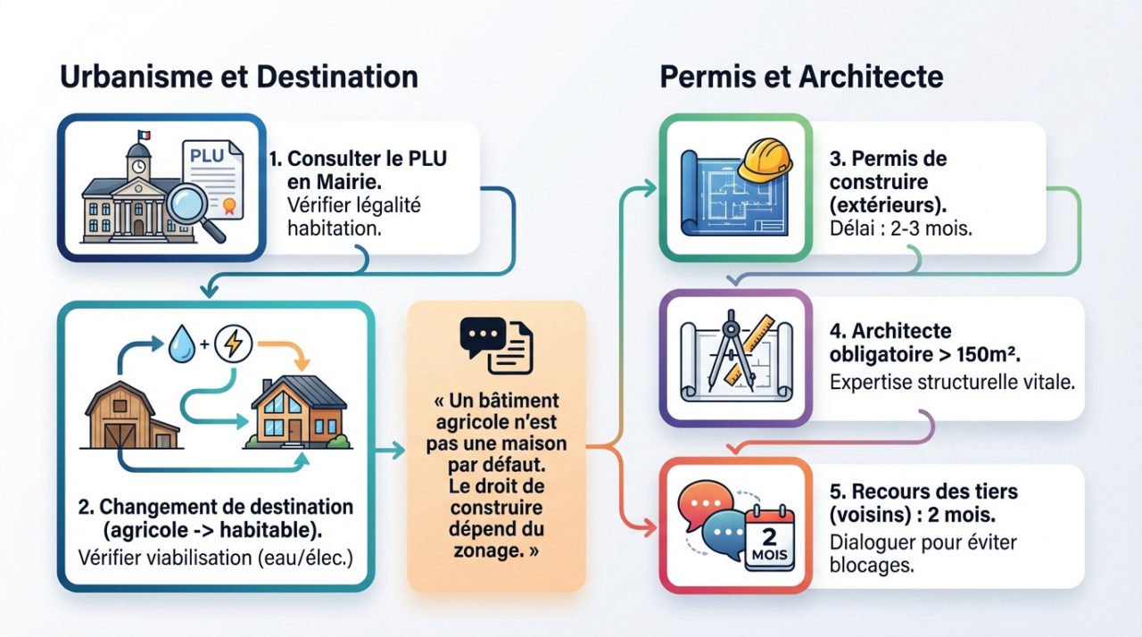 Transformation de grange démarches administratives et urbanisme