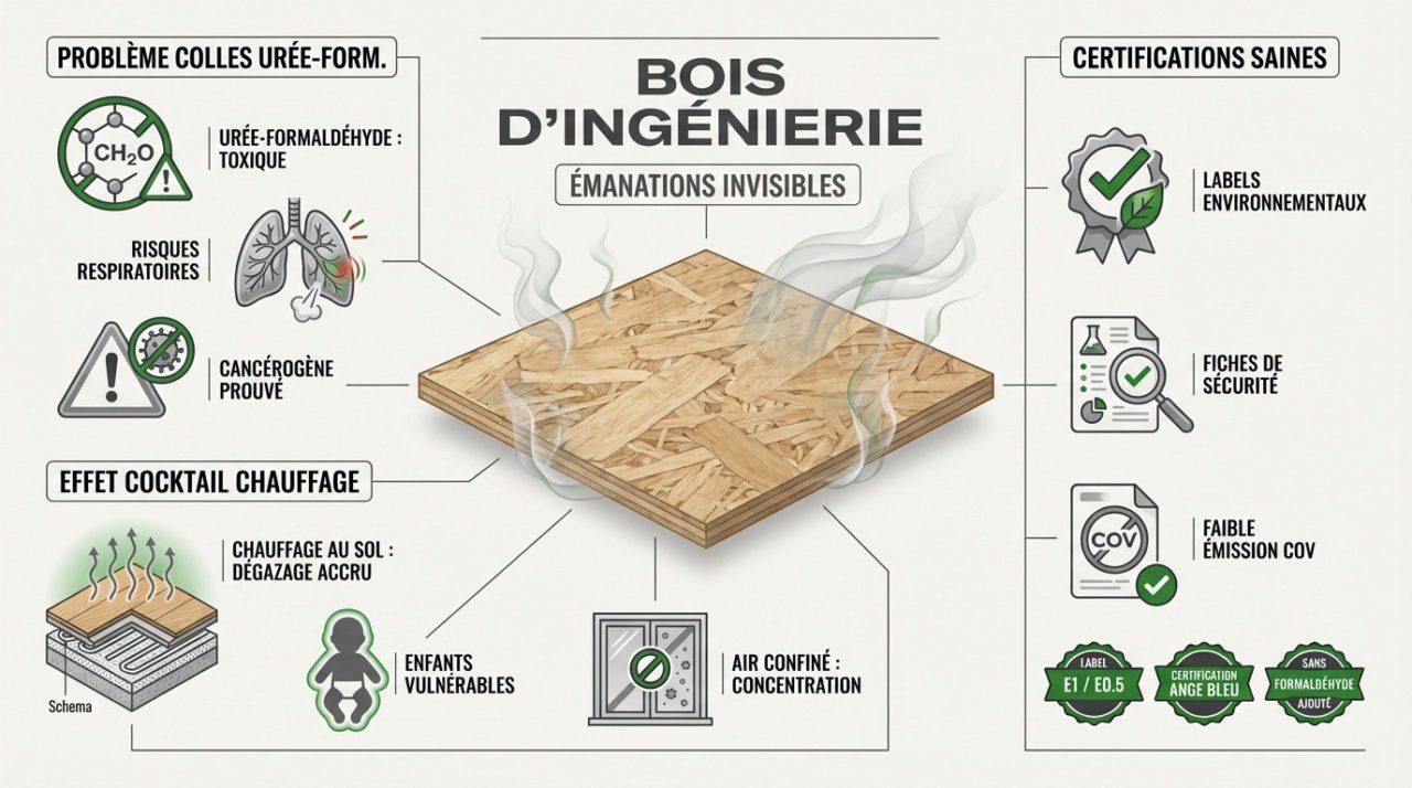 Émanations chimiques et bois d'ingénierie danger pour la santé intérieure