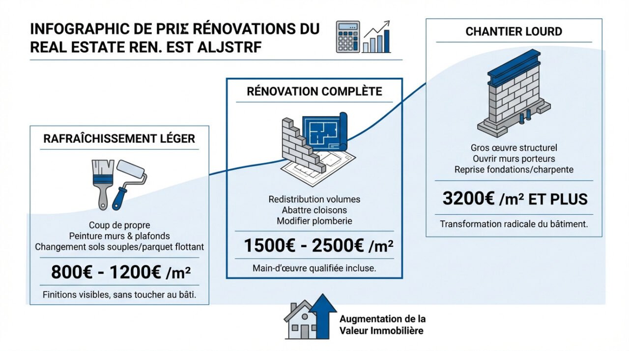 Comparatif des coûts de rénovation légère, complète et lourde pour une maison