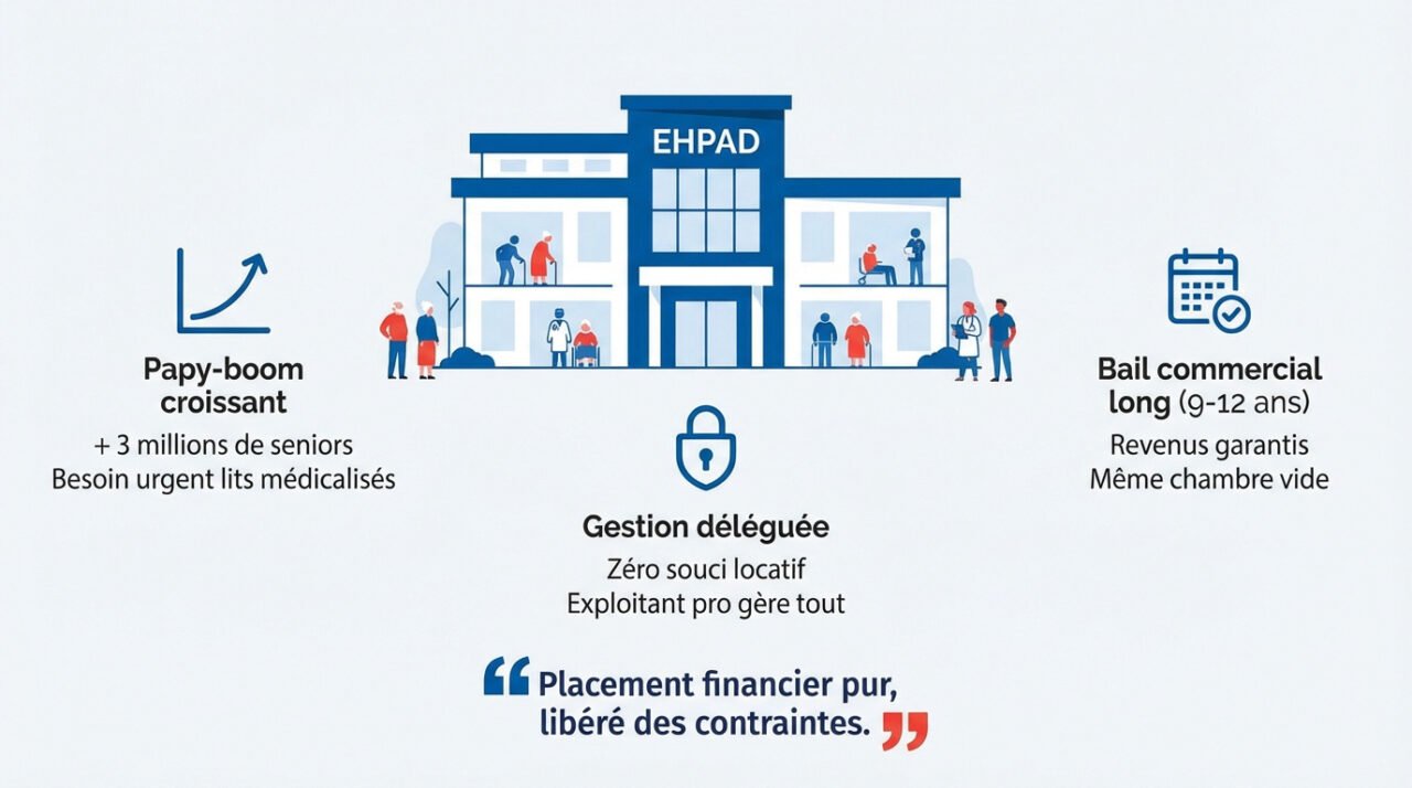 Chambre médicalisée moderne en EHPAD pour un investissement LMNP sécurisé