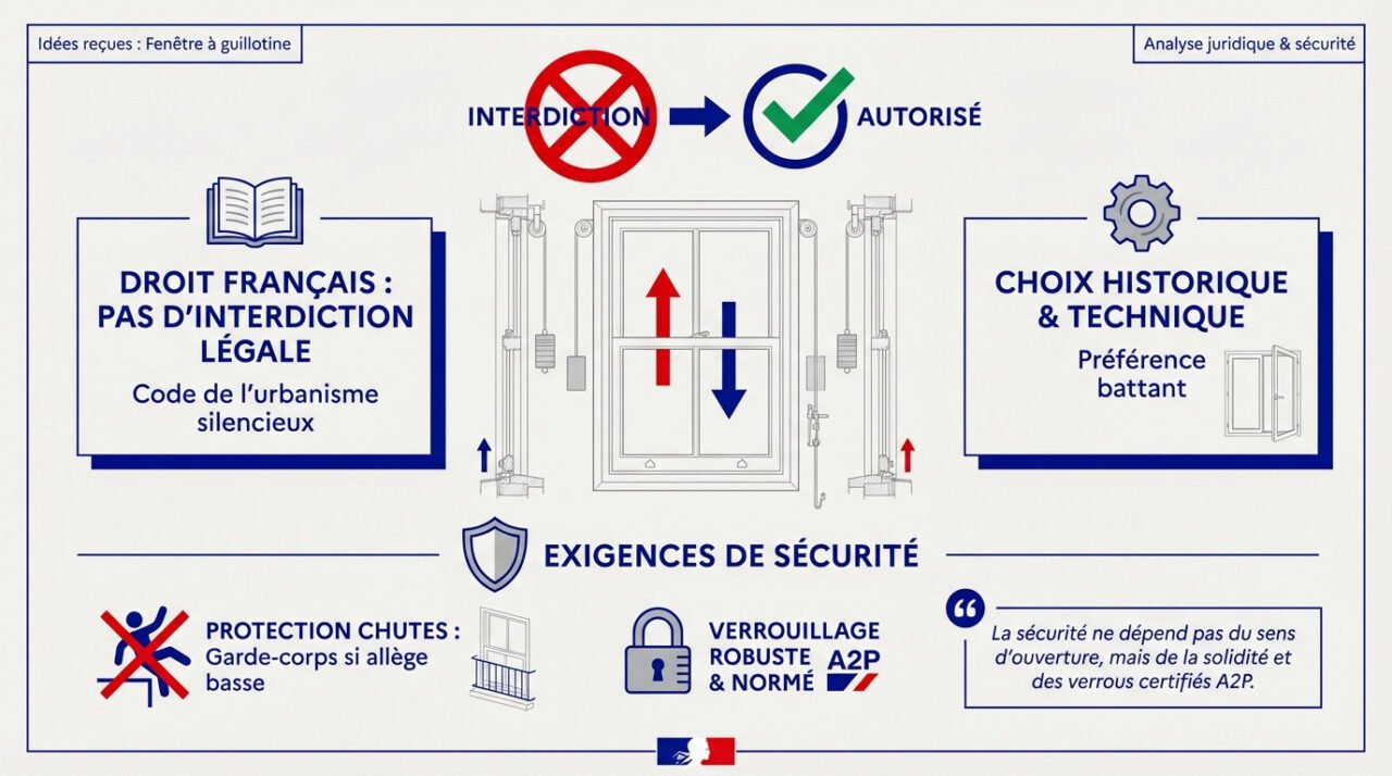 Fenêtre à guillotine en bois installée dans une maison ancienne respectant les normes de sécurité