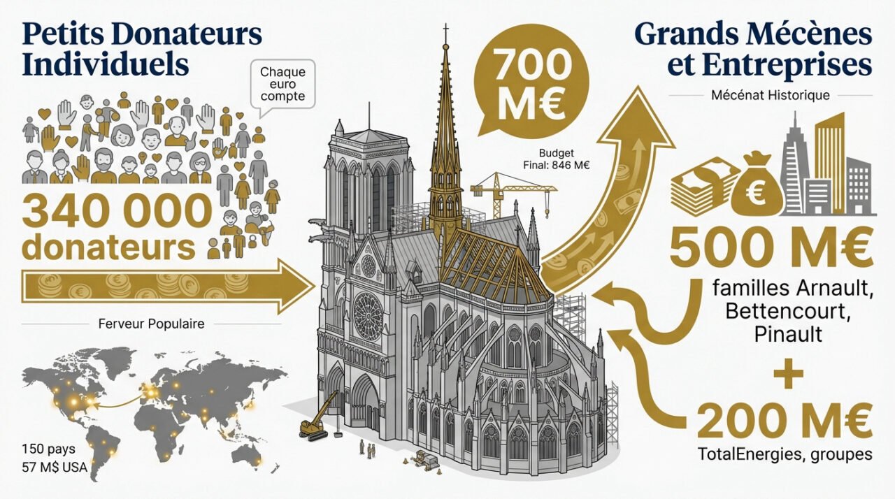 Chantier de reconstruction de Notre-Dame de Paris financé par le mécénat
