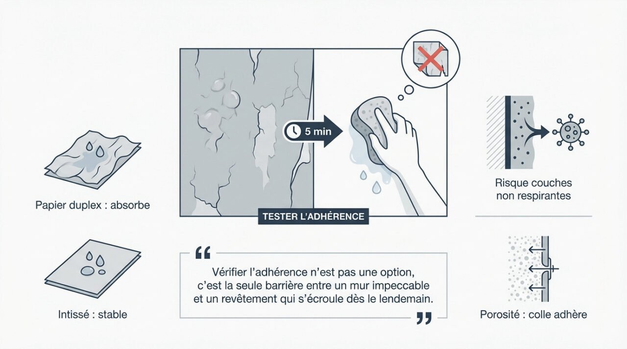 Test d'adhérence du papier de rénovation avant pose