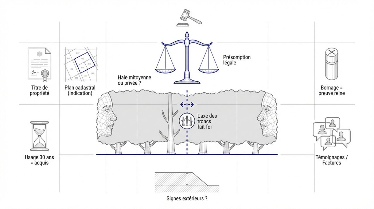 Plan de bornage et documents cadastraux pour prouver la mitoyenneté d'une haie