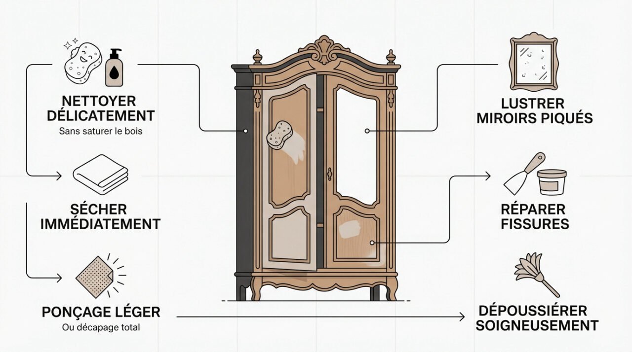 Relooker une armoire ancienne en bois vernis avec de la peinture et du matériel de rénovation