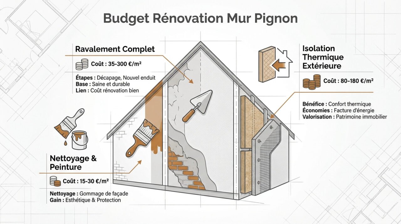 Analyse des coûts pour la rénovation d'un mur pignon selon les travaux