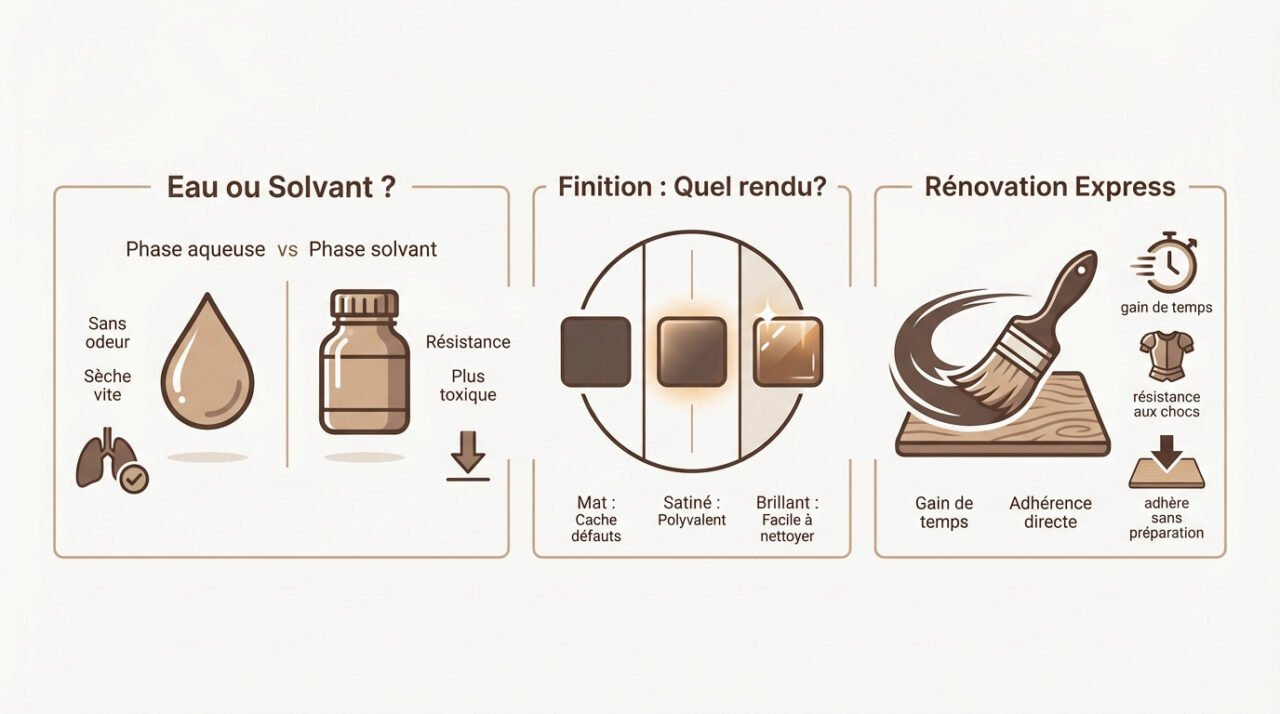 Comparaison des finitions de peinture mate, satinée et brillante pour meubles en bois