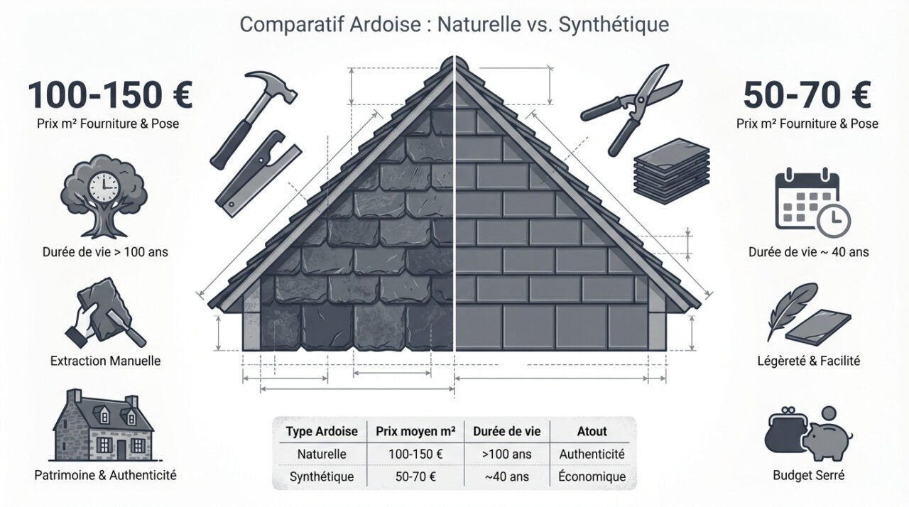 Comparaison entre une toiture en ardoise naturelle et synthétique
