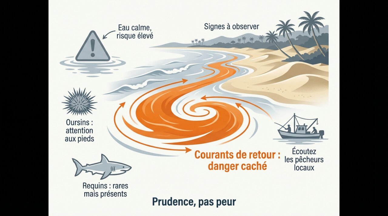 Infographie des dangers et courants marins sur les côtes de Madagascar