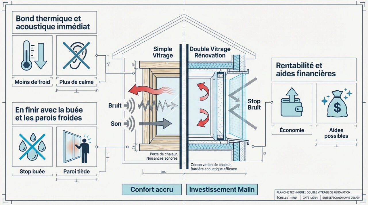 Installation d'un double vitrage de rénovation performant sur une fenêtre en bois ancienne