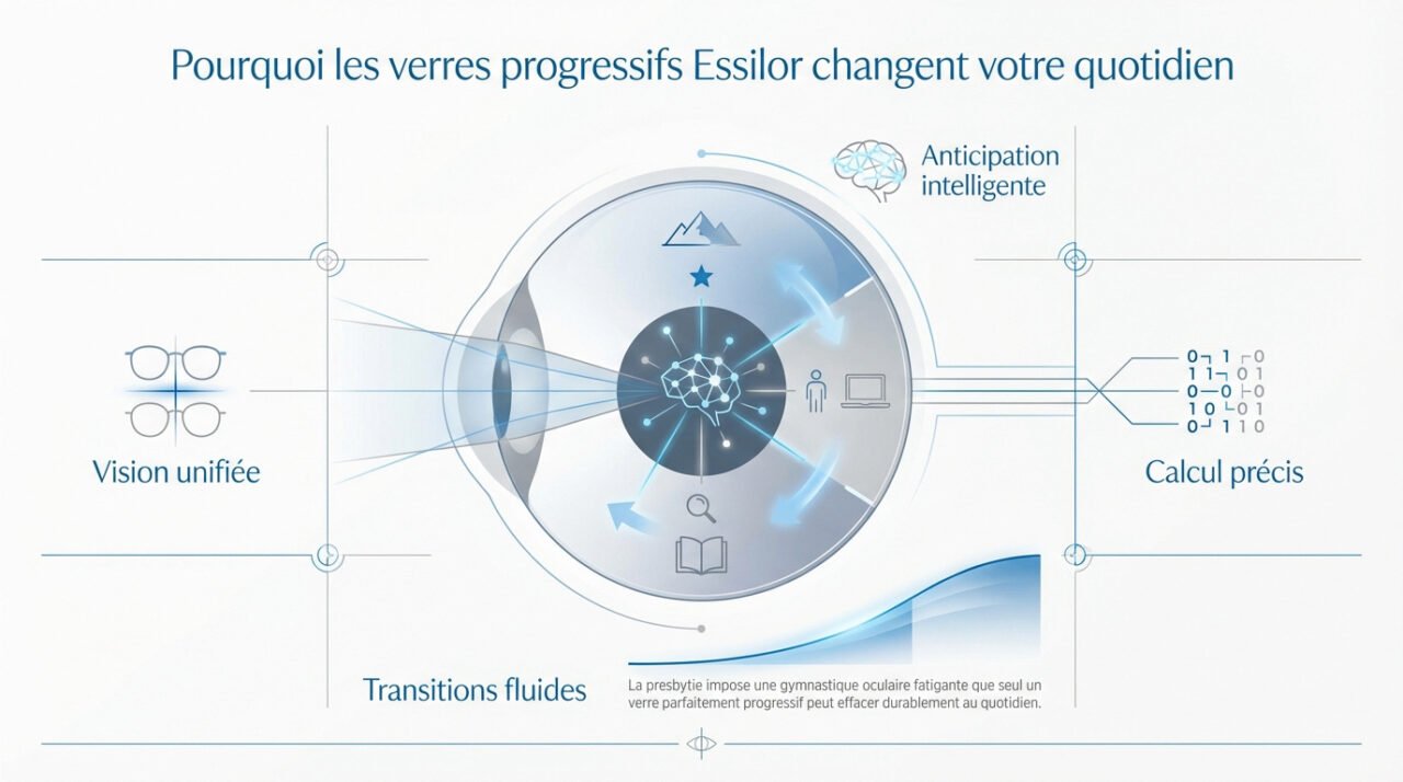 Femme souriante portant des verres progressifs Essilor Varilux pour une vision nette