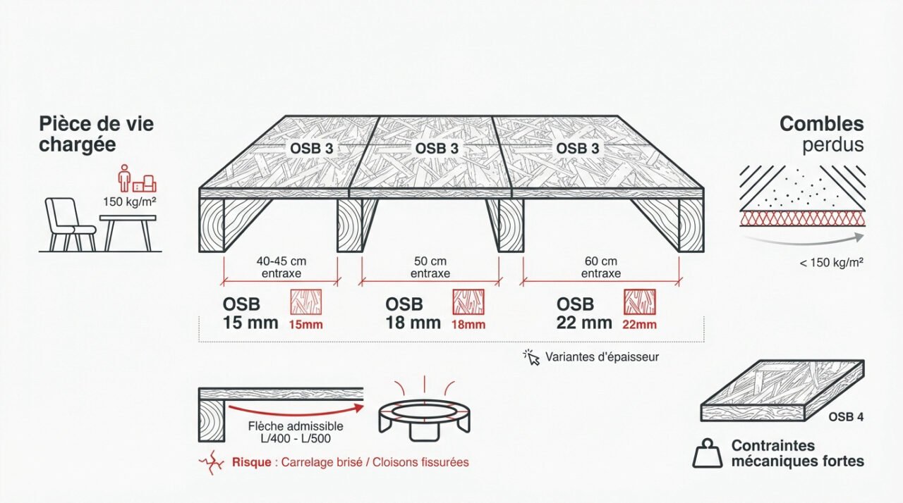Tableau récapitulatif des entraxes de solives selon l'épaisseur des panneaux OSB