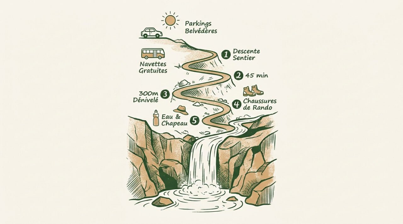 Sentier de randonnée escarpé menant à la cascade de la Vis dans le cirque de Navacelles