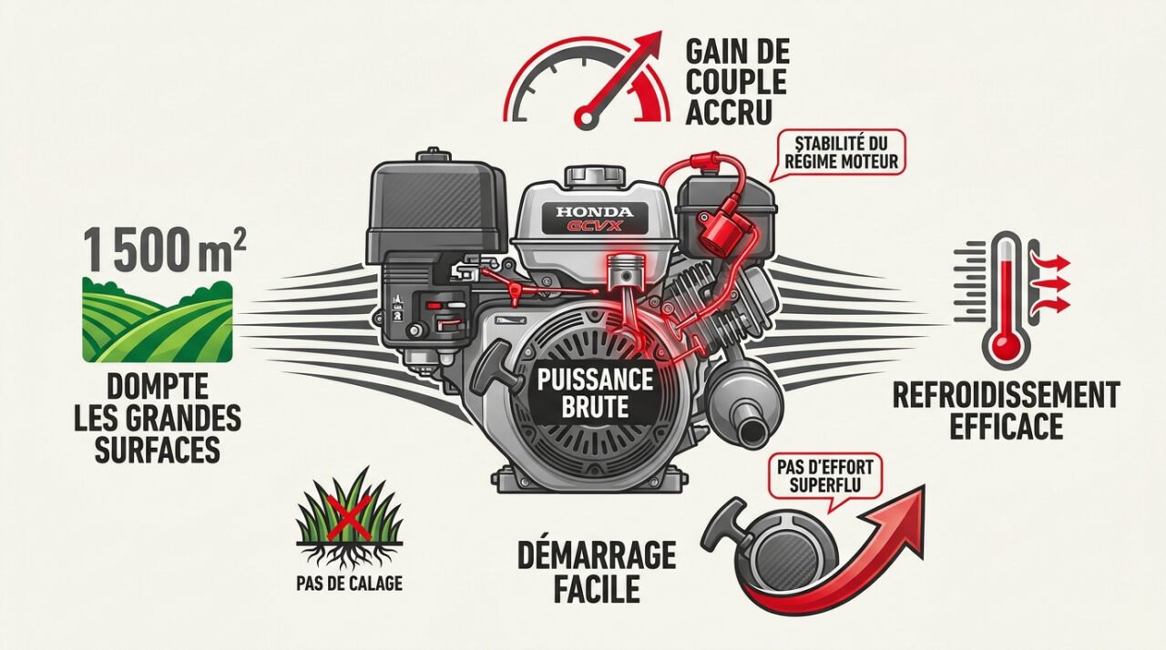 Moteur Honda GCVX 190 haute performance sur tondeuse HRX 537